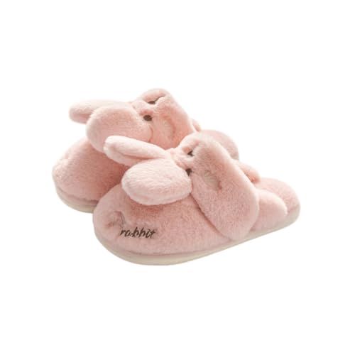 HTYUKFDG Bonitas pantuflas de conejo/oso peludas de orejas largas kawaii, pantuflas de peluche esponjosas for invierno, cálidas for interiores y parejas.(Rose,40 EU)