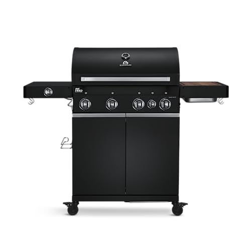 BURNHARD® Gasgrill 4-Brenner inkl. BACKBURNER, 900°C Infrarot-Keramikbrenner, Seitenkochfeld, Gusseisenrost, Abdeckhaube, Schwarz – Big FRED Deluxe