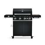 BURNHARD® Gasgrill 4-Brenner inkl. BACKBURNER, 900°C Infrarot-Keramikbrenner, Seitenkochfeld, Gusseisenrost, Abdeckhaube, Schwarz – Big FRED Deluxe