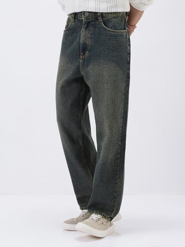 Image of Urbano Fashion Men's Loose Baggy Fit Heavy Washed Jeans Non-Stretchable