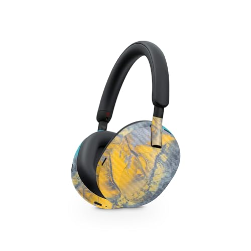 Image of MightySkins Carbon Fiber Skin Compatible with Sony WH-1000XM5 Headphones - Yellow Spill | Protective, Durable Textured Carbon Fiber Finish | Easy to Apply