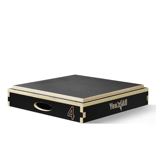 Yes4All Stackable Wooden Plyo Box, Plyometric Box with Anti-Slip Surface for Home Gym & Outdoor Workout - Black - 4", C756