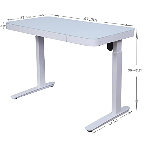 Apexdesk Tempered Glass Lumi Series 47" Electric Height Adjustable Standing Desk - White #TOP6