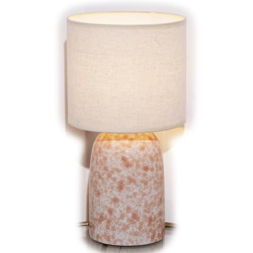 Image of Darthome Pink Ceramic Glaze Table Lamp Indoor Living Room Bedside Light Fabric Drum Shade