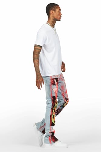 Men's Edge Blue/Red Roller Paint Stacked Flare Jean3