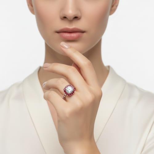 Image of Choose Your Gemstone Round Diamond CZ Square Halo Ring Rose Gold Plated Round Shape Petite Engagement Rings Matching Jewelry Wedding Jewelry Easy to Wear Gifts US Size 4 to 12