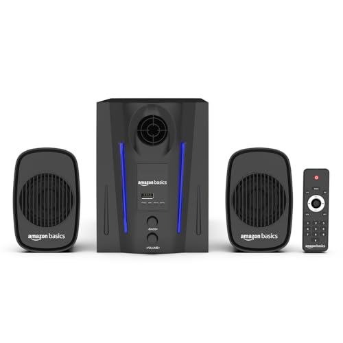 Image of Amazon Basics Wired Multimedia Speaker with Remote | 40W RMS | Bluetooth v5.3 | Aux in, USB, Micro TF Card | Compatible with TVs, Smart Phones, Tablets, PCs (Black)