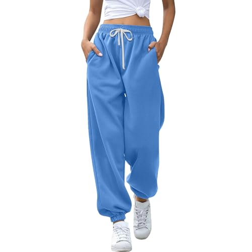 Pantalones De Jogging Mujer Chic Verano Pant Largo Transpirable Moda Básico Sudaderas Comfy Barato Chándal Casual Clásico Cintura Elástica 2025 Pantalones De Viaje, A azul., M