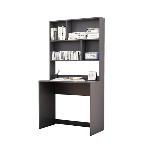 Image of Bniture Wooden Study Table for Home | Engineered Wood Study Table with Book Shelf | Multi Purpose Computer Desk for Writing & Study | Laptop Table for Study Room, Office & Workstation | Slate Grey