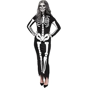 Funidelia | Disfraz de esqueleto elegante para mujer Esqueleto, Calavera, Terror – Disfraz para adultos y divertidos accesorios para Fiestas, Carnaval y Halloween – Negro