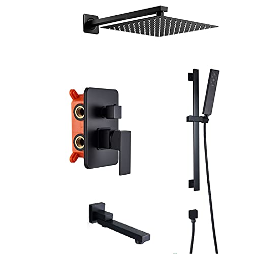 Robinetterie de douche noire 8 pouces avec barre coulissante et douchette à main