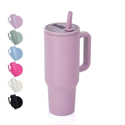 CherryKelly 40oz (1200ml) Edelstahl-Tumbler | Vakuumisoliert Reisebecher | Thermische-Kaffeebecher | Leckdichte Flip Stroh & Griff | Passt in Auto-Cupholder | BPA-Frei - Violett