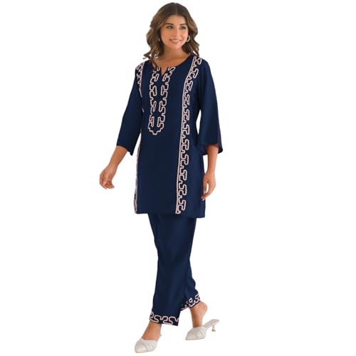 Image of SHIENZY Women Cotton Blend Co Ord Set | Two Piece Ethnic Outfit for Women | Solid Top and Palazzo Pants | Casual Lounge Wear | Stylish Comfortable Trendy Summer Co Ord Outfit