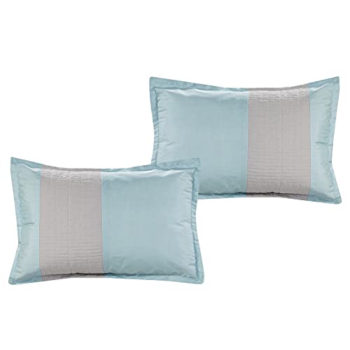 Hig 7 Pcs Modern Quilted Patchwork Comforter Set Queen, Blue Decorative Chic Down Alternative Bed Set For Bedroom, All Season Color Block Bed In A Bag - 1 Comforter, 2 Shams, 4 Decor Pillows (22163) #TOP4