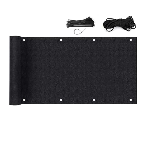 Sekey Balkon Sichtschutz Wetterfest Balkonabdeckung HDPE 220 g/m², 90x600cm, Leicht Transparent Wind- und UV-Schutz, mit Ösen, Nylon Kabelbinder und Kordel, Schwarz