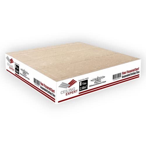 Suspended Ceiling FINE ND FISSURED Board Tiles 595mm x 595mm 600mm x 600mm Acoustic Mineral Fiber 8 Tiles in Box