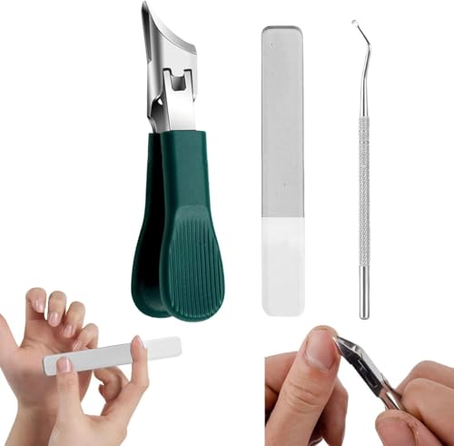 Eagle Beak Beveled Nail Clippers 3Pcs Wide Jaw Opening Anti-Splash Slanted Nail Clipper Long Handle Wide Jaw Opening Anti-Splash Slanted Edge Nail Clipper for Thick Nails Seniors&Ingrown Care(Green)