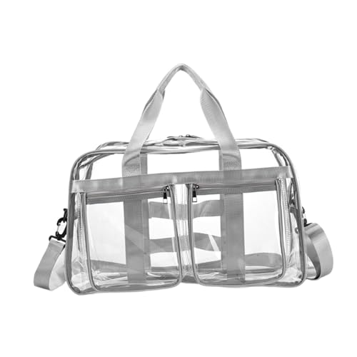 Clear Tote Bag Large Capacity Travel Duffle Pouch for Sports Shopping Hiking, Light Gray