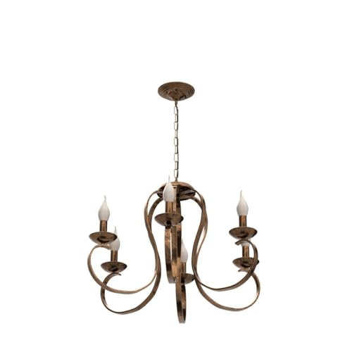 Ganeed Chandeliers Retro Iron Pendant Chandelier Candle Rustic Hanging Light Farmhouse Ceiling Pendant Light Fixture Antique Brushed Brass Kitchen Island Lighting Bronze 6 Lights