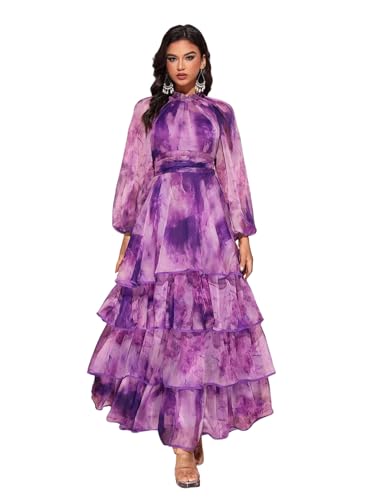 Image of TOLEEN Summer Casual Dresses for Women 2024 Spring Fashion Boho V Neck Long Sleeve Ruffle Floral Print Elegant Maxi Dress