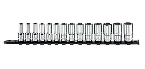 ARES 70502 | 14-Piece 3/8-Inch Drive Metric Mid Length Socket Set | 6-Point Sockets Constructed From Premium Heat Treated Chrome Vanadium Steel | Storage Rail Included