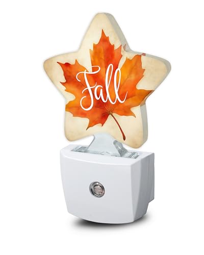 Night Light Fall Maple Leaf Plug into Wall with Dusk to Dawn Light Sensors Thanksgiving Day Warm Star Nightlights for Bedroom Bathroom Hallway Kitchen Home Decor Desk Lamp