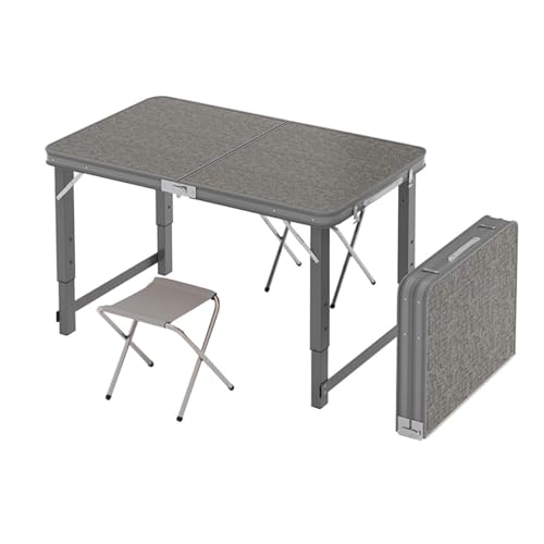Juego de mesa y taburete plegable, altura ajustable de aluminio para patio, picnic, playa, incluye 2 sillas plegables