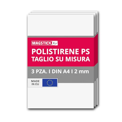 Magstick Láminas de poliestireno blancas I Placas de plástico rígido A4 21 x 29,7 cm 2 mm I Hojas PS para modelismo arquitectura y bricolaje I Juego de 3 I mag268