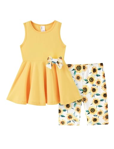 Image of PATPAT Girls Summer 2 Piece Outfits 4-12Y Butterfly Bow Sleeveless Tunic Tops and Floral Print Shorts Cute Clothes