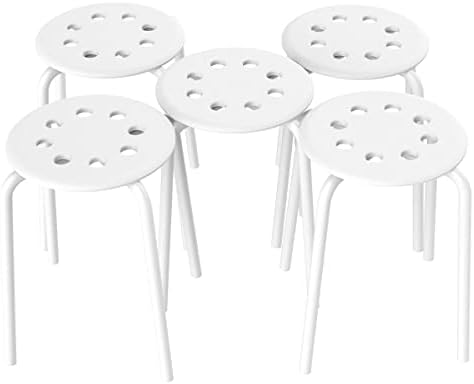 Set Of 6 White Plastic Stacking Stools – 18.7\" High, Backless, For Classroom, Office, Or Extra Seating
