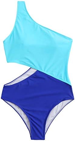 SweatyRocks Women's Bathing Suits One Shoulder Cutout One Piece Swimsuit Swimwear Monokini Blue Navy Medium