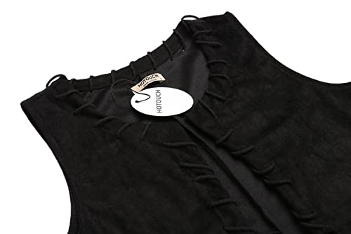 Hotouch Fringe Tops For Women Western Outfit For Women Black Fringe Vest Open Front Faux Suede Hem Sleeveless Vest Waistcoat Cardigan #TOP4