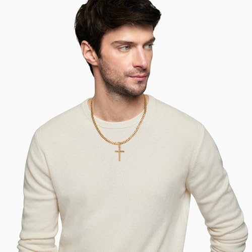 Avotto 316L Stainless Steel Cross Chain Necklace for Men Boys, Silver Gold Black Mens Boys Chain Necklaces 5mm Non-Fading Sturdy Cuban Chain with Cross Pendant Jewelry Gifts for Him 14-24inch2