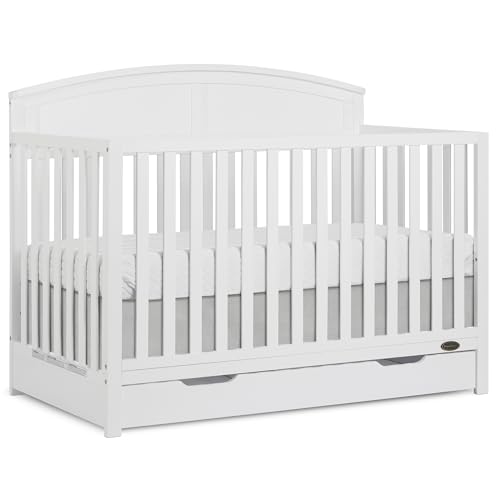 Dream On Me Storybrooke 5-in-1 Convertible Full-Size Crib with Under Drawer, Pebble Grey, GreenGuard Gold & JPMA, Convert to Toddler, Day & Full-Size Bed, 3 Mattress Heights, Sustainable Pinewood