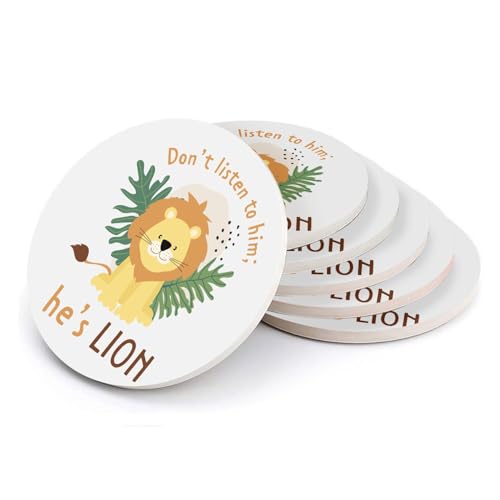 Image of Liar Lion Drawing Illustration King of The Savannah Round Ceramic Coasters - Set of 6 (108 x 108 mm)