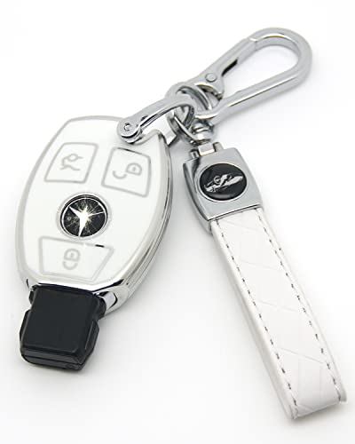 HAOYOUMEI Suitable For Mercedes Benz keys.Advanced soft TPU key Cover is compatible with CLS CLK AMG CLK GLC GLE GLS ML SL SLK A C E R S G Smart Remote Key (Type A White Key Case + key chain set)