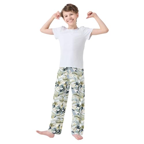 Retro Dragon Graffiti Boys Long Pants Soft Trousers Elastic Waist Kids Lounge Bottoms with Pockets S-XL2