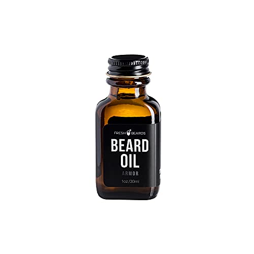 Fresh Beards Armor Beard Oil - Sandalwood, Bourbon, and Amber Fragrance - Scented Mens Beard and Mustache Oil - Soothing Anti-Itch Moisturizer & Softener for Dandruff Prevention and Healthy Beard Growth