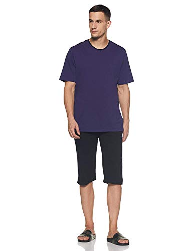 Image of SOUTH SAILOR Men's Cotton 3 /4Th Capri Shorts Side Pockets with Zip (Combo of 2, Black-Blue, Large)