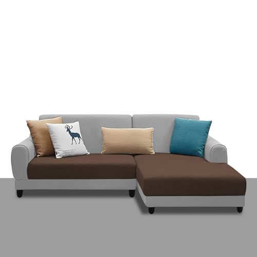 Image of Kraven RHS 4 Seater L Shape Sofa Set for Living Room (Brown Grey Fabric) Premium Fabric Sofa