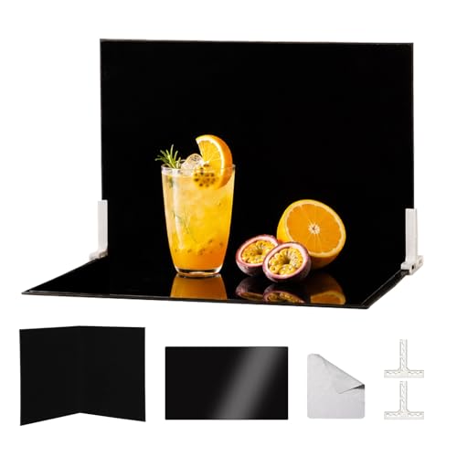 Product Photography Backdrop Kit, Reflective Black Acrylic Sheet & Light-Absorbing Flocked Bakcdrop Board, Tabletop Photo Background for Figurines, Jewelry and Cosmetics, 16x11.5in, MDAOCRY