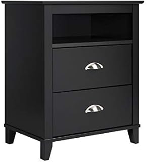 Pemberly Row Modern 2 Drawer Wood Top Tall Nightstand in Black
