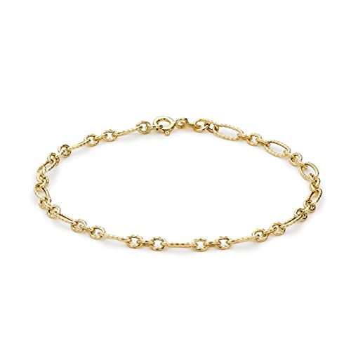 Gourmette Figaro en Or Jaune 9 Carats Maillon Taillé Diamant 19 cm