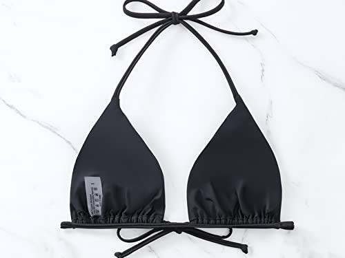 Image of Women's Triangle Halter Solid Bikini Top String Bathing Suit Tops