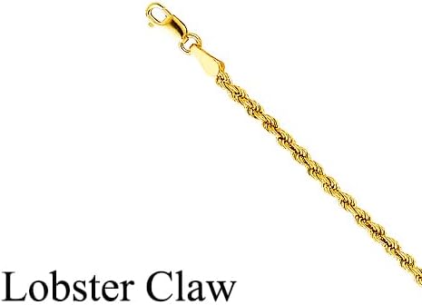Solid 14K Yellow Gold Rope Chain Necklace for Men and Women, Lobster Claw Clasp, Jewelry Gift - Image 2