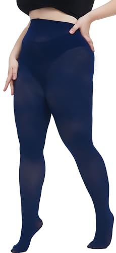 Image of Women's Plus Size Tights Opaque Ultra-Soft Pantyhose High Waist Run Resistant Solid Color Elastic Tights 1X, 2X, 3X, 4X Black + Navy Blue X-Large