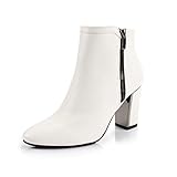 DUNION Armony Women's Stylish Shiny Chunky Heel Dress Boot Wedding Party Daily Fashion Ankle Booties,WHITE,9 M US