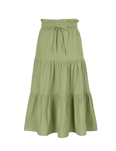 Image of Maxi Skorts Skirt for Girls Button Front High Waisted Long Skirt with Belt Ruffled Skirts with Pocket 3-12Years