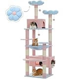 PETEPELA(ぺテぺラ) キャットタワー 大型猫用 コンパクト 多頭飼い 据え置き型 スリム ハンモック 麻紐爪とぎポール 猫のおもちゃ 転倒防止ベルト付き 展望台 猫ベッドカバー取り外し可能 運動不足解消 - ブルー 高さ180cm