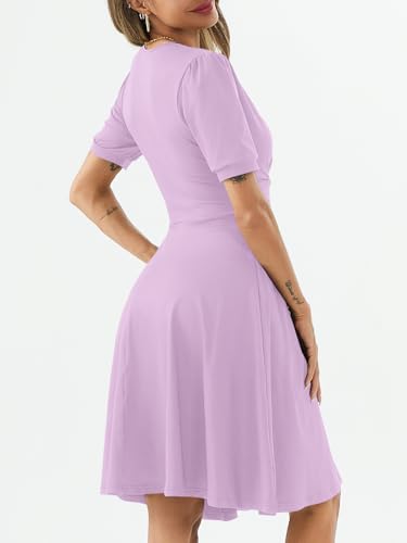 Image of Women's Summer Casual Dress Short Sleeve Wrap V-Neck A-Line Dress Sundress Wedding Guest Cocktail Midi Dresses
